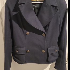 NWOT Wool cashmere navy b jacket double breasted waist length pockets size small
